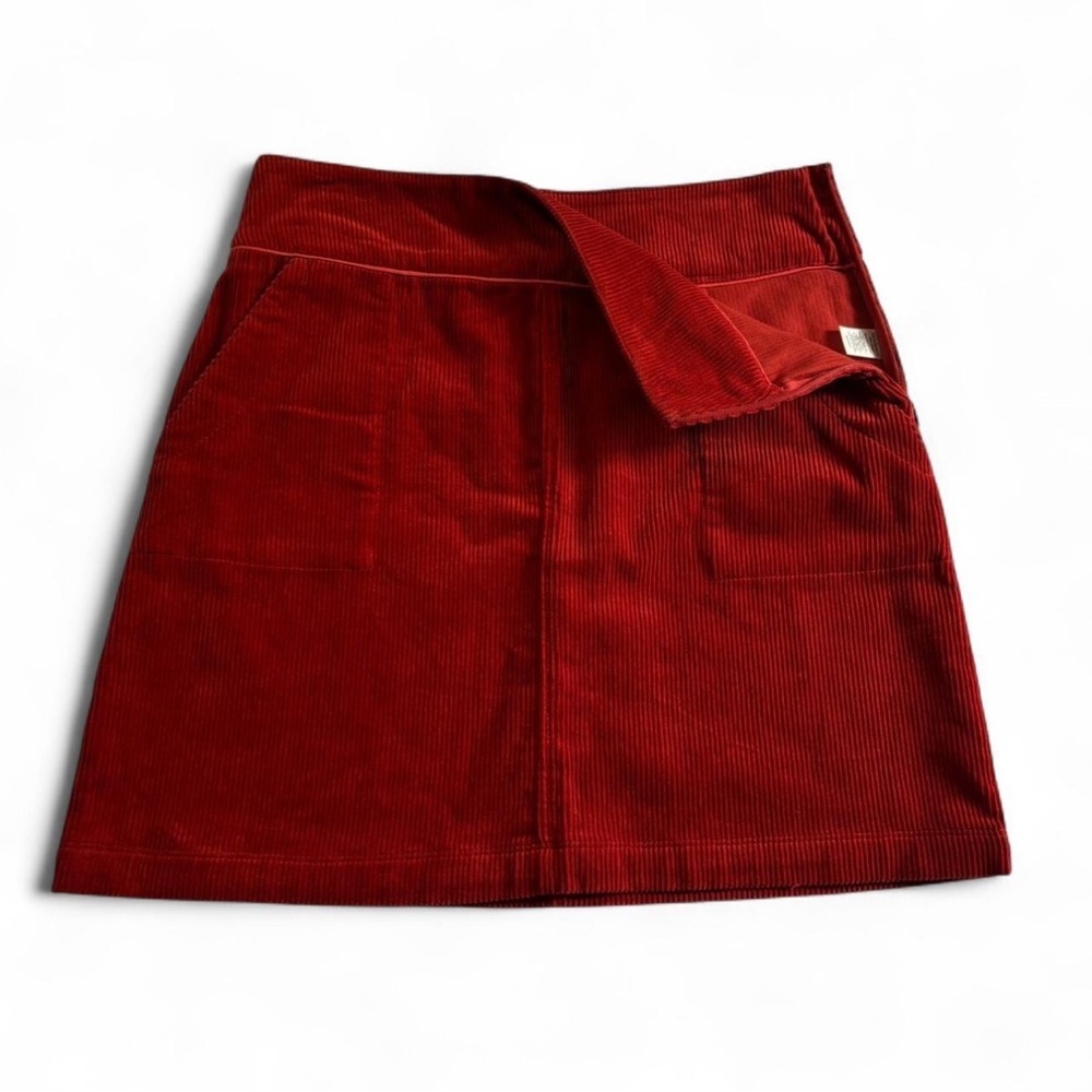 Sundance Red Orange Corduroy Mini Skirt M A-Line Mod Fall Pockets High Waist - Picture 3 of 5